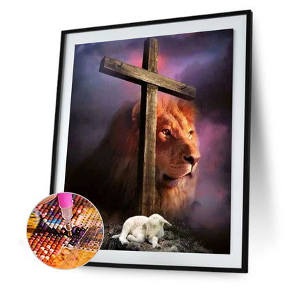 Lion Cross - Full Round Drill Diamond Painting 30*40CM