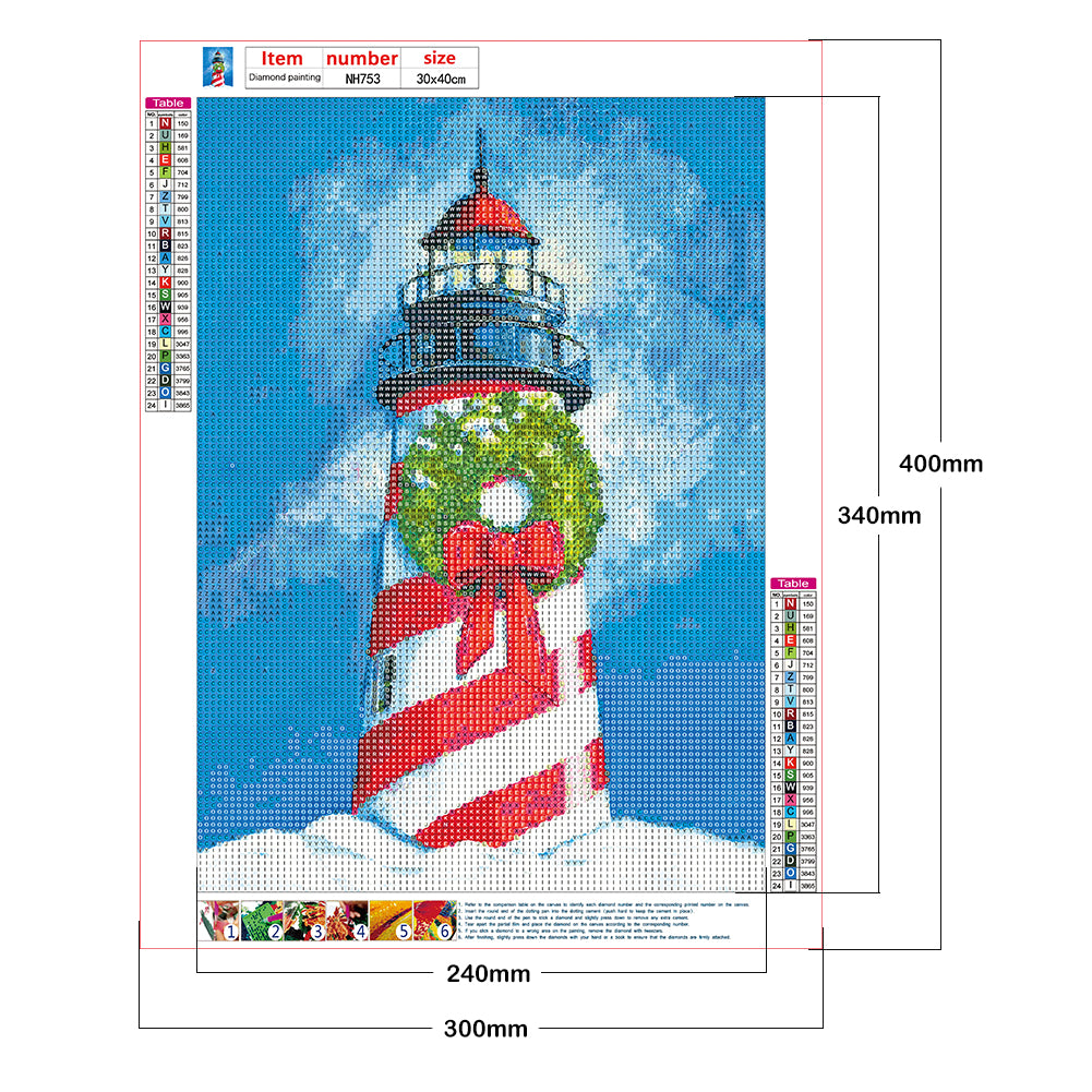 Wreath Lighthouse - Full Round Drill Diamond Painting 30*40CM