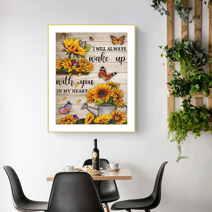 Butterfly Sunflower - Full Round Drill Diamond Painting 30*40CM