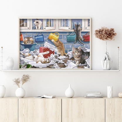Naughty Cat - Full Round Drill Diamond Painting 40*30CM