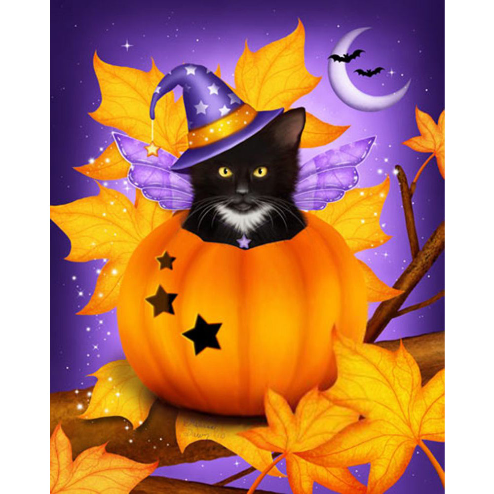 Pumpkin Cat - Full Round Drill Diamond Painting 30*40CM