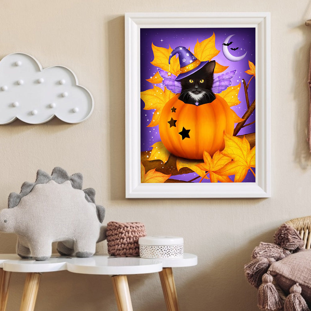 Pumpkin Cat - Full Round Drill Diamond Painting 30*40CM