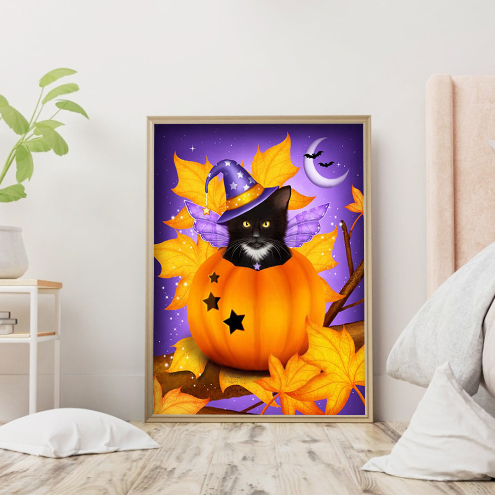 Pumpkin Cat - Full Round Drill Diamond Painting 30*40CM