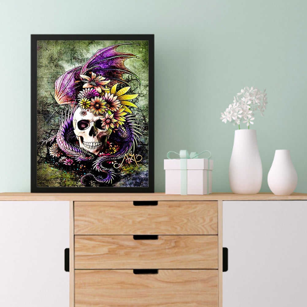 Flower Skull - Full Round Drill Diamond Painting 30*40CM