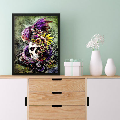 Flower Skull - Full Round Drill Diamond Painting 30*40CM