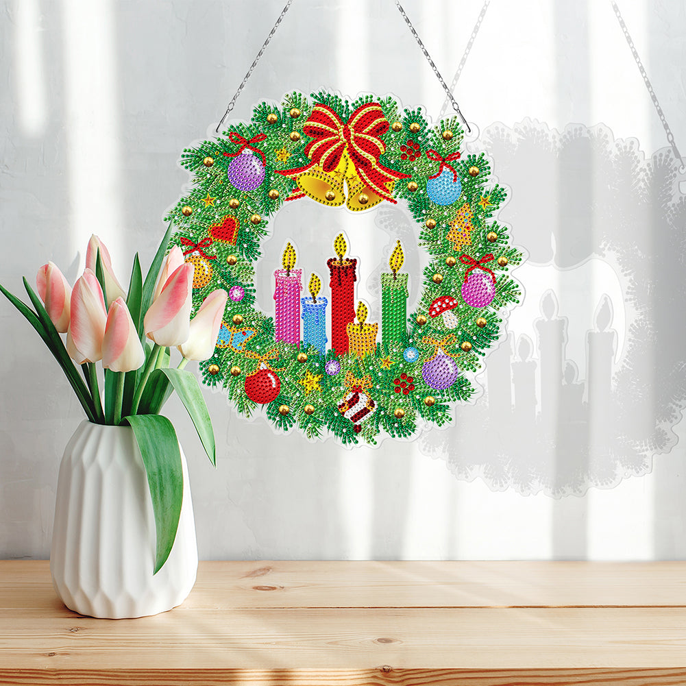 5D DIY Special Shaped Diamond Painting Christmas Wreath Kit w/ Lamp String