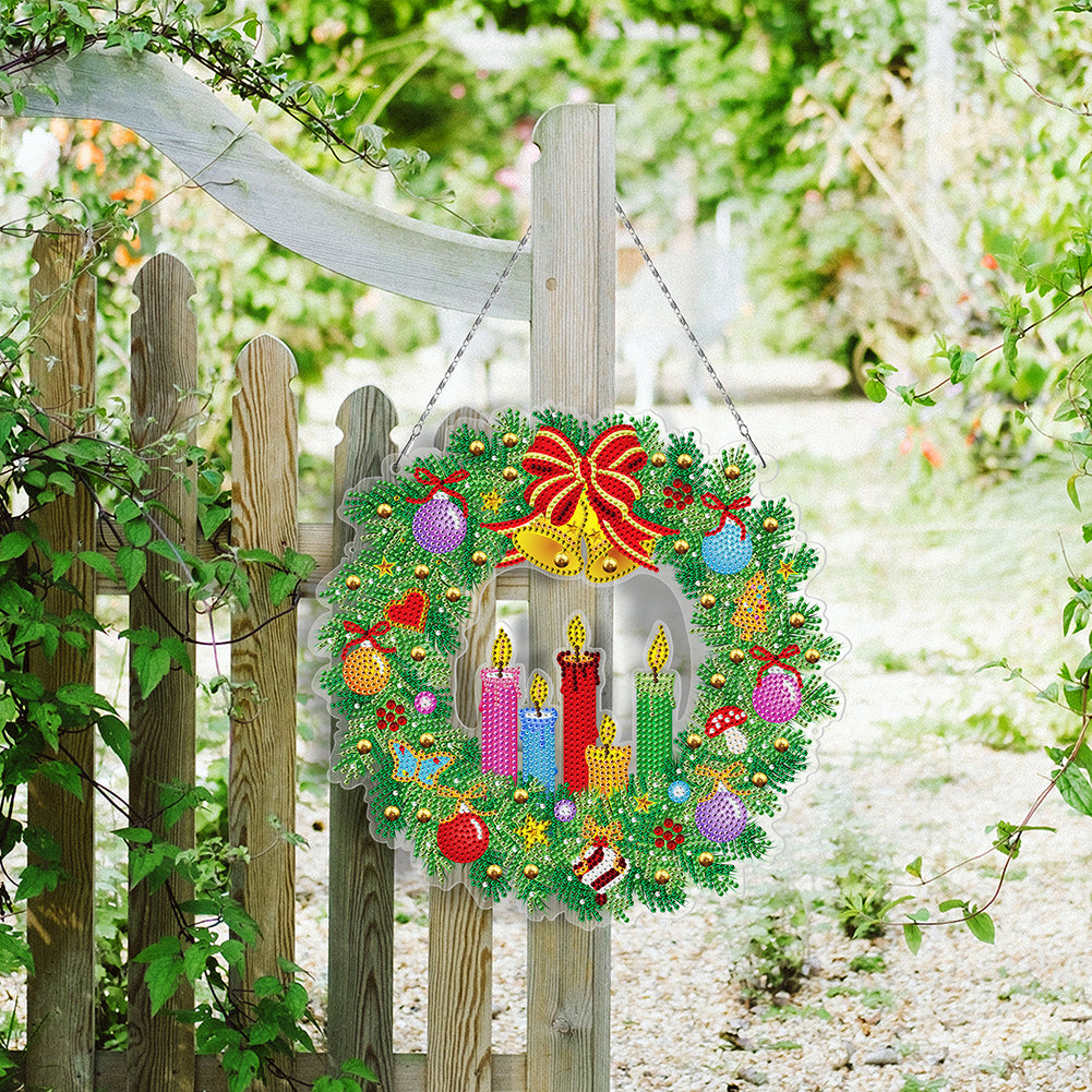 5D DIY Special Shaped Diamond Painting Christmas Wreath Kit w/ Lamp String