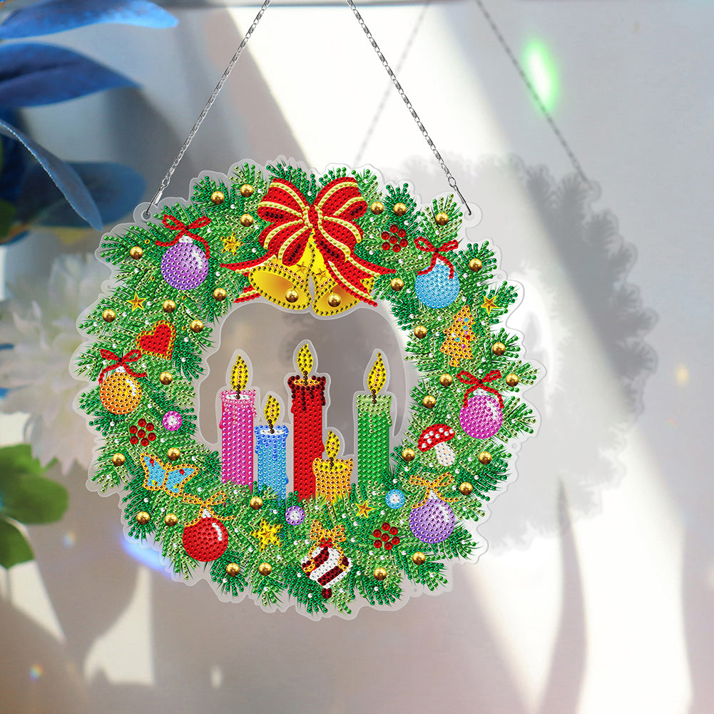 5D DIY Special Shaped Diamond Painting Christmas Wreath Kit w/ Lamp String