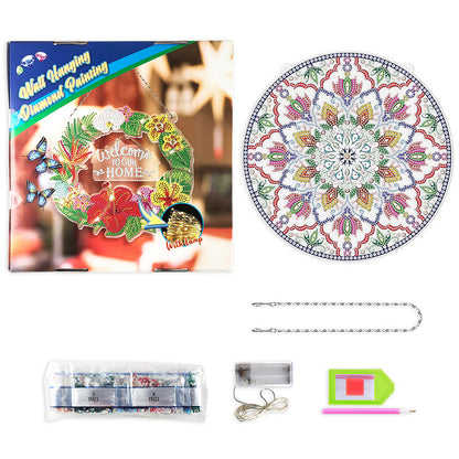 5D DIY Special Shaped Diamond Painting Christmas Wreath Kit w/ Lamp String