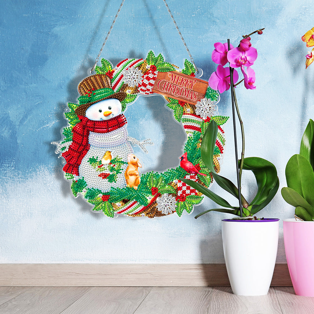 5D DIY Special Shaped Diamond Painting Christmas Wreath Kit w/ Lamp String