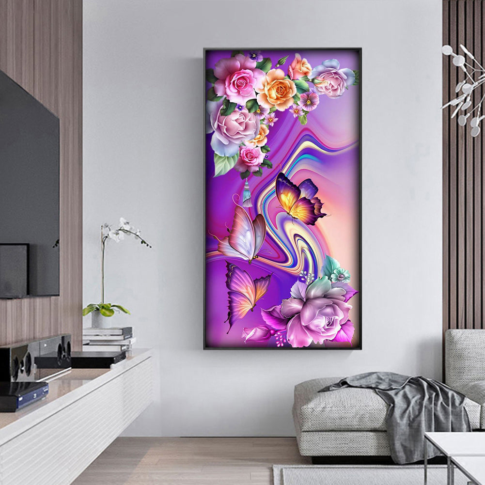 Butterfly Flowers - Full Round Drill Diamond Painting 40*80CM