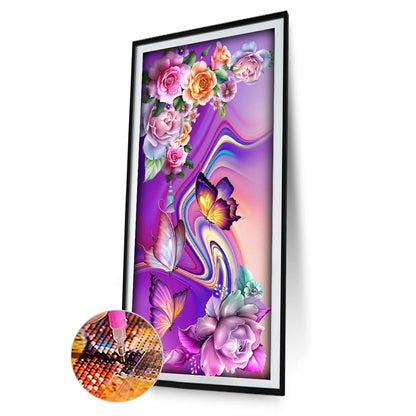 Butterfly Flowers - Full Round Drill Diamond Painting 40*80CM