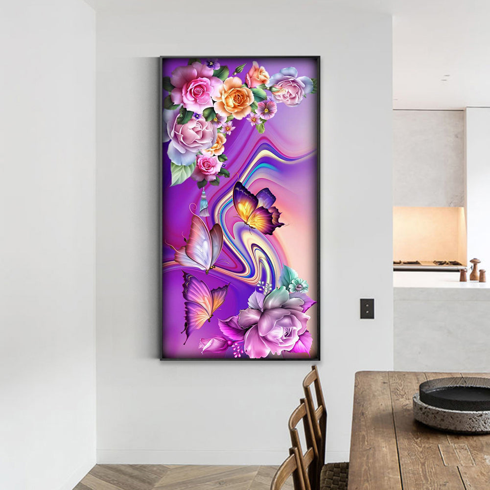 Butterfly Flowers - Full Round Drill Diamond Painting 40*80CM