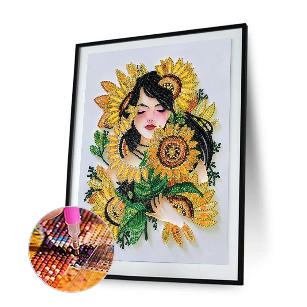 Sunflower Girl - Special Shaped Drill Diamond Painting 30*40CM