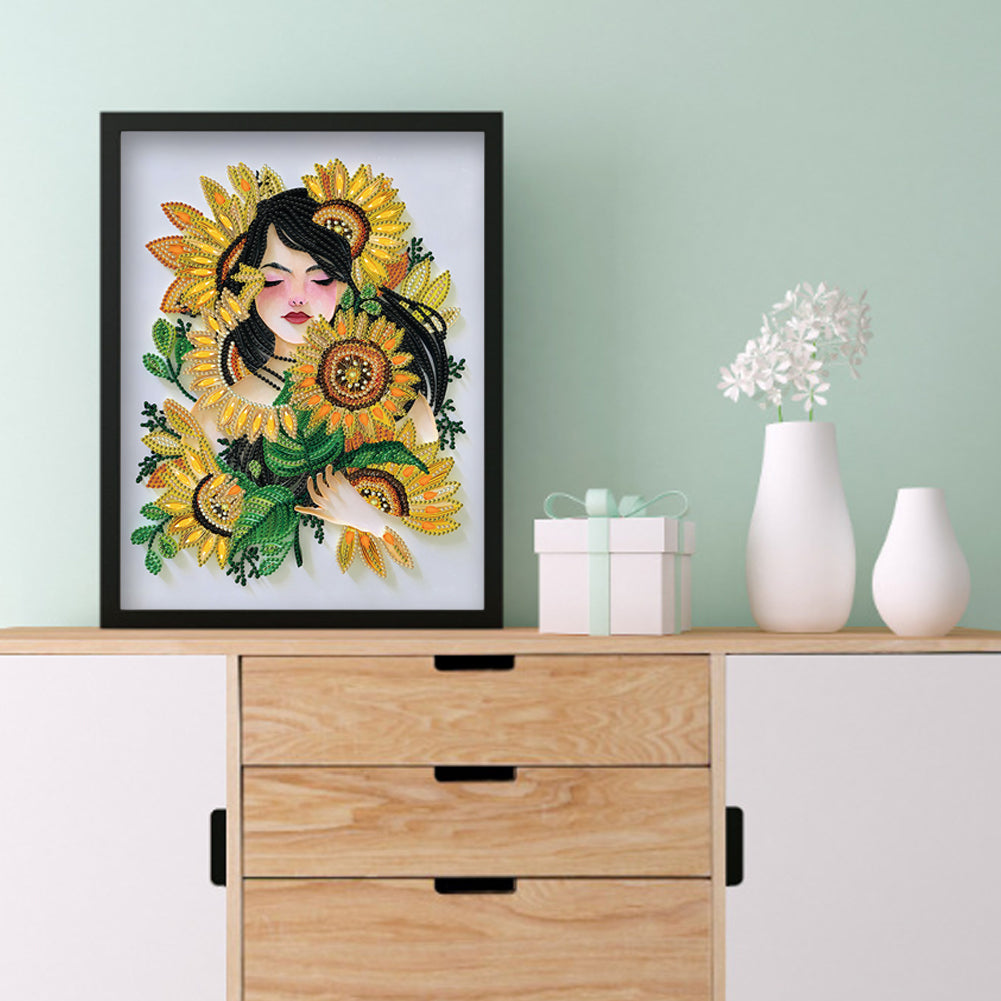 Sunflower Girl - Special Shaped Drill Diamond Painting 30*40CM