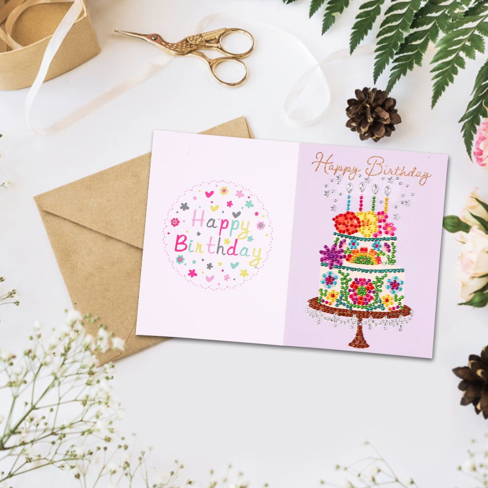 Special Shaped 5D Diamond Painting Happy Birthday Cards DIY Postcards Set