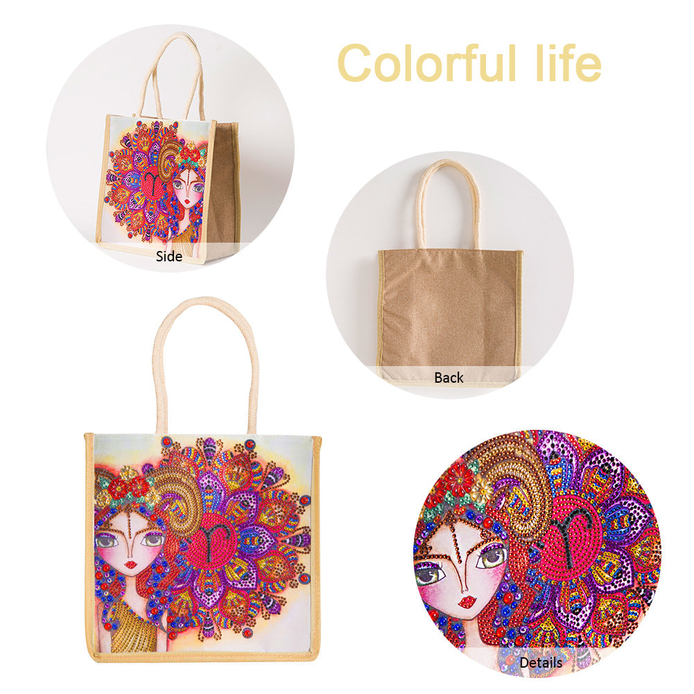 5D Diamond Painting Linen Bags DIY Drill Handbag Reusable Eco Shopping Tote