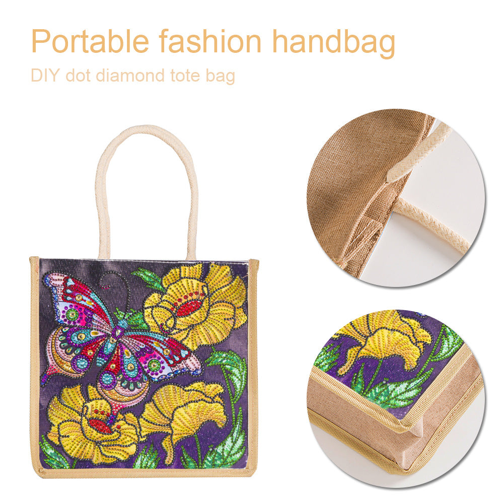 5D Diamond Painting Linen Bags DIY Drill Handbag Reusable Eco Shopping Tote