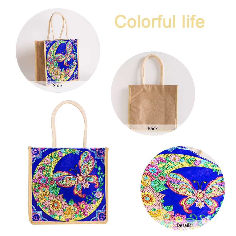 5D Diamond Painting Linen Bags DIY Drill Handbag Reusable Eco Shopping Tote