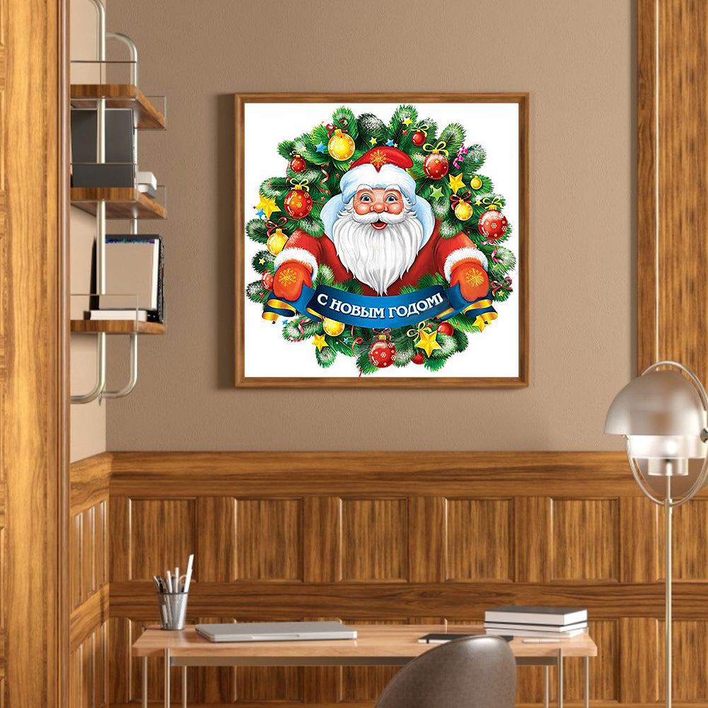 Santa Wreath - Full Round Drill Diamond Painting 40*40CM