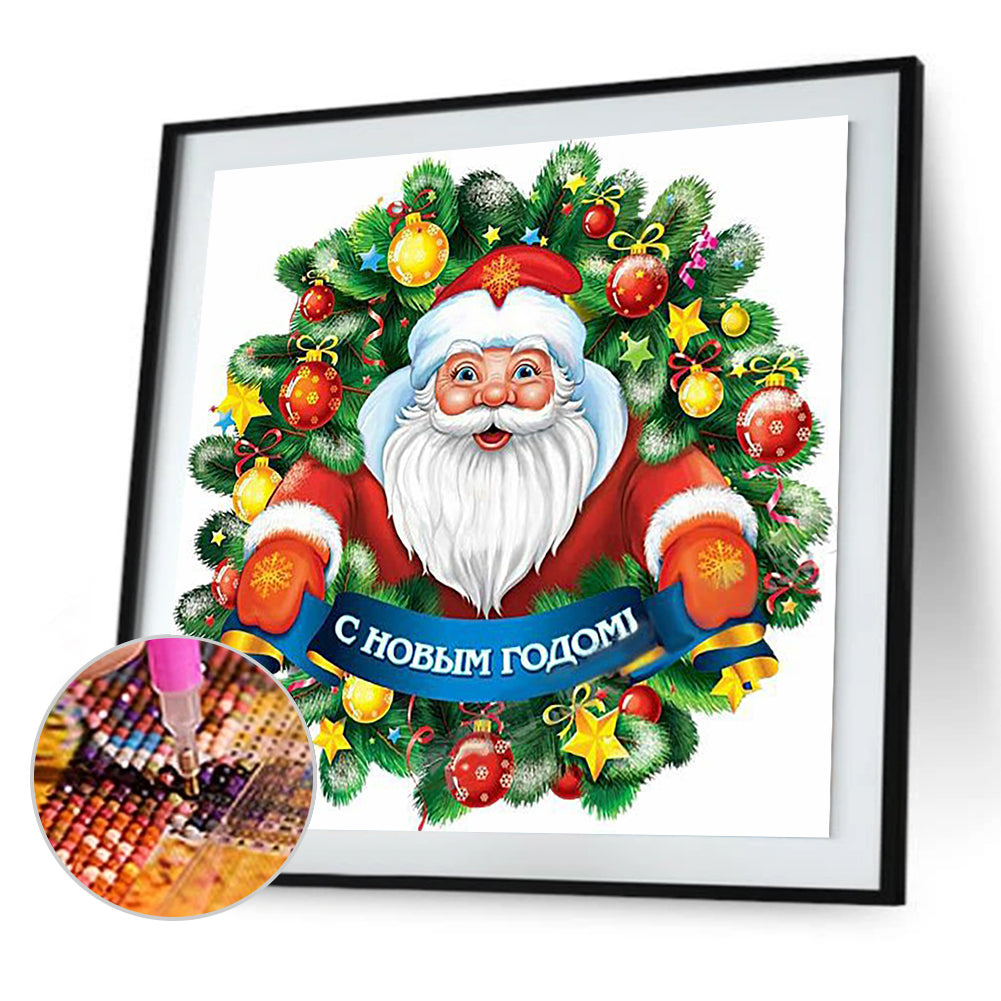 Santa Wreath - Full Round Drill Diamond Painting 40*40CM