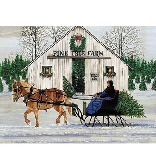 Pine Cart - Full Round Drill Diamond Painting 45*30CM