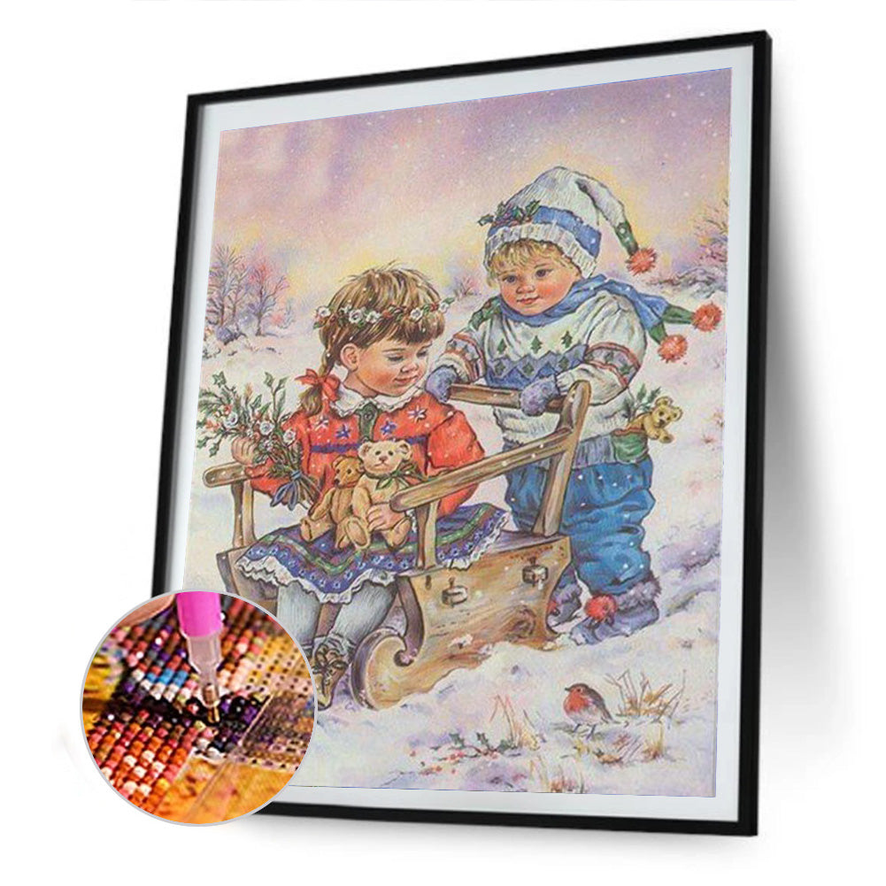Snow Kids - Full Round Drill Diamond Painting 30*40CM