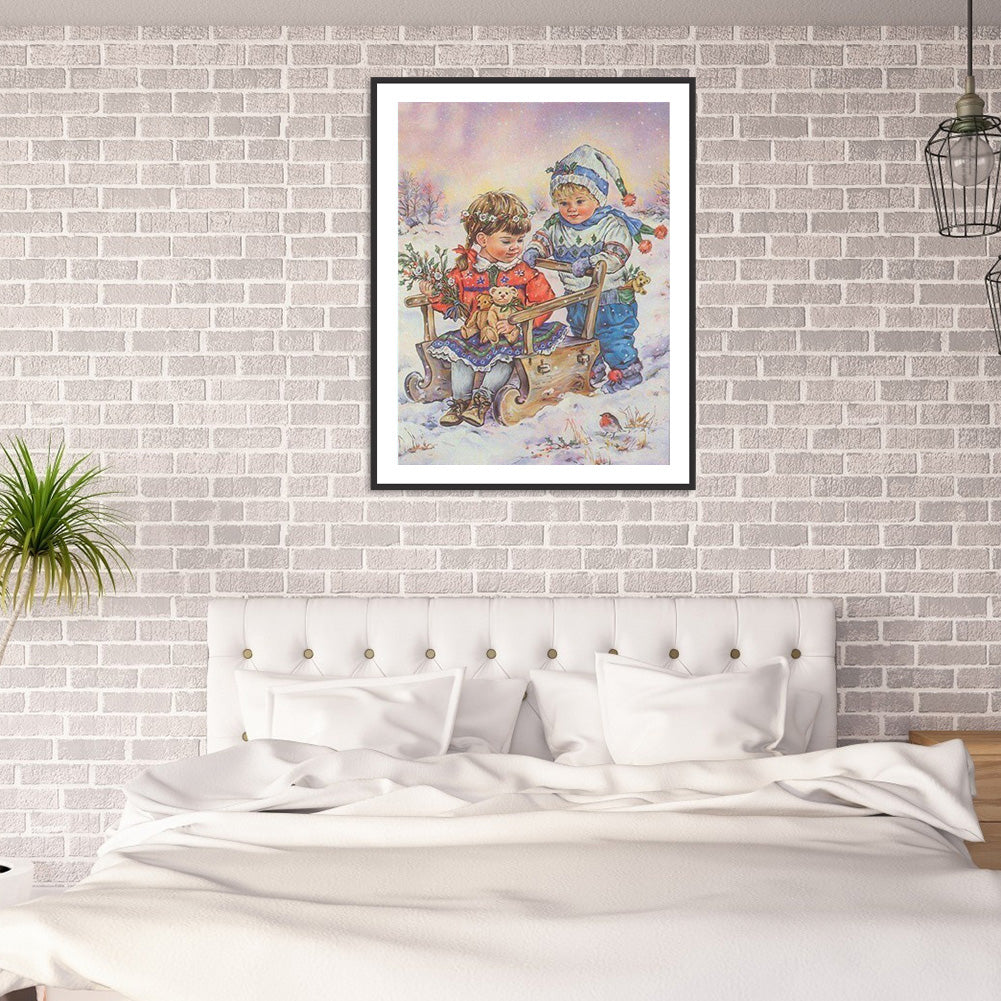 Snow Kids - Full Round Drill Diamond Painting 30*40CM