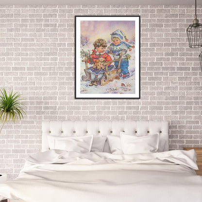 Snow Kids - Full Round Drill Diamond Painting 30*40CM