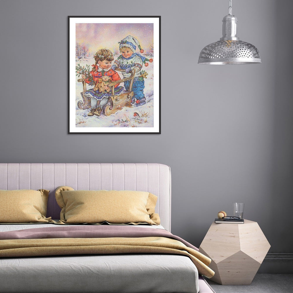 Snow Kids - Full Round Drill Diamond Painting 30*40CM