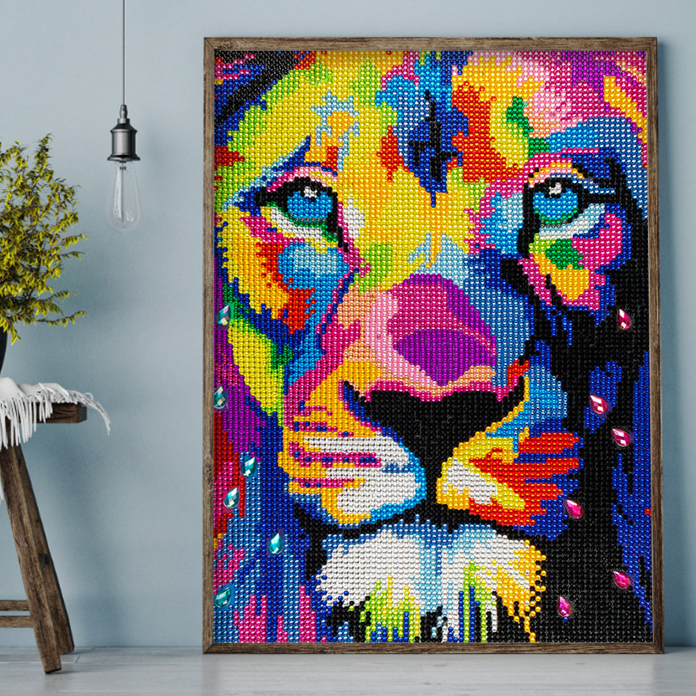 Colorful Lion - Special Shaped Drill Diamond Painting 30*40CM