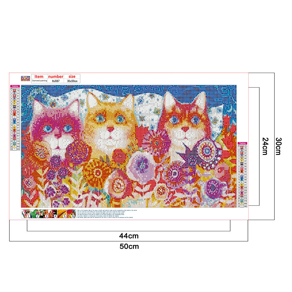 Cats Flowers - Full Round Drill Diamond Painting 50*30CM