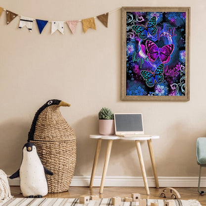 Purple Butterfly - Full Round Drill Diamond Painting 30*40CM