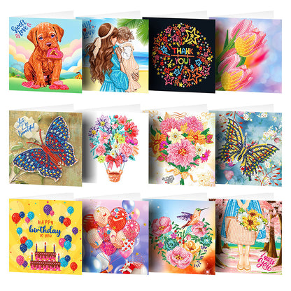 12pcs DIY Diamond Painting Greeting Cards Mosaic Thanks Birthday Postcards