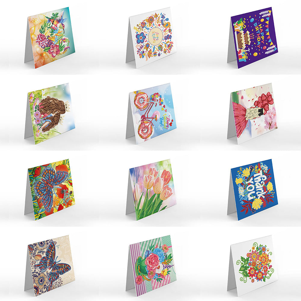 12pcs DIY Diamond Painting Greeting Cards Mosaic Thanks Birthday Postcards