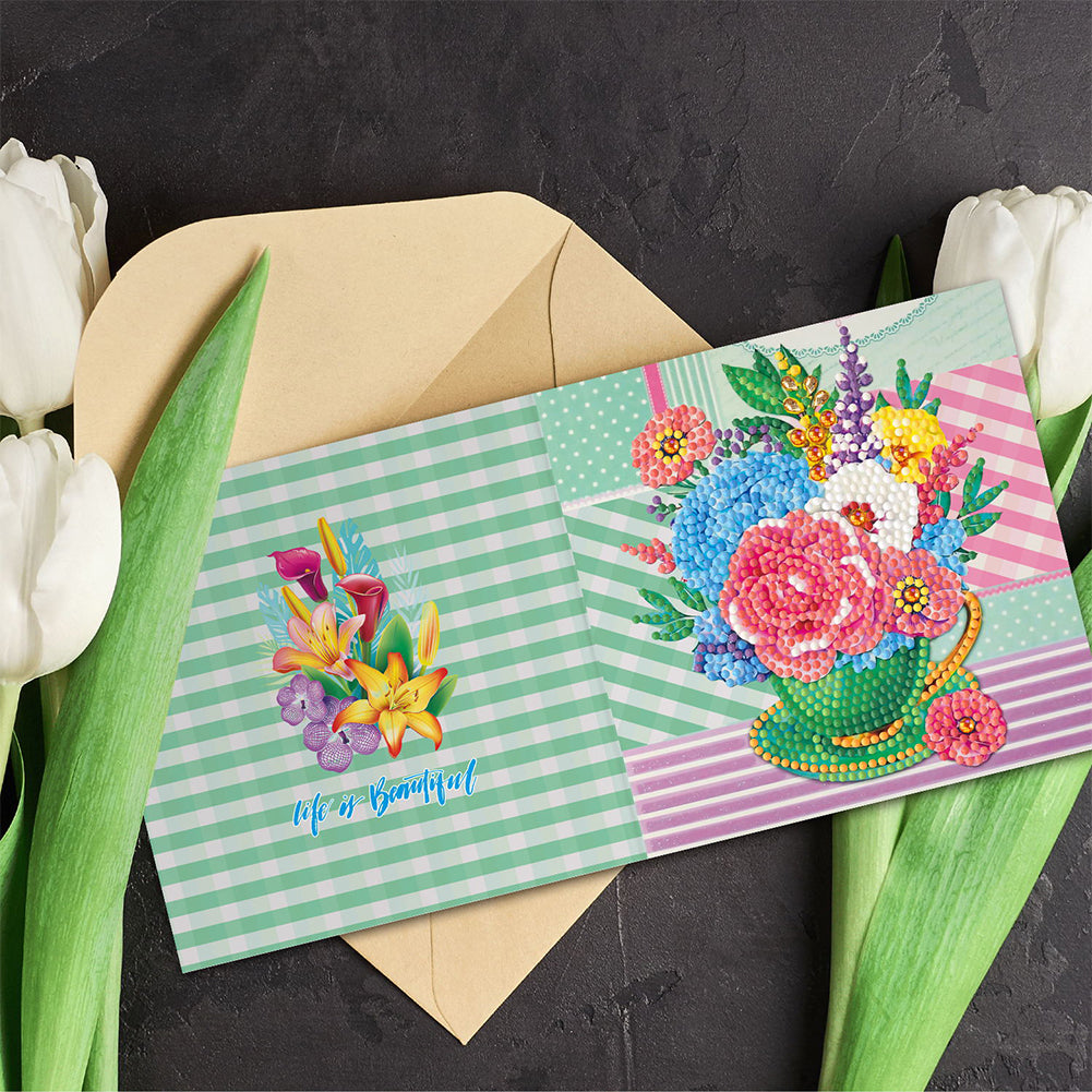 12pcs DIY Diamond Painting Greeting Cards Mosaic Thanks Birthday Postcards