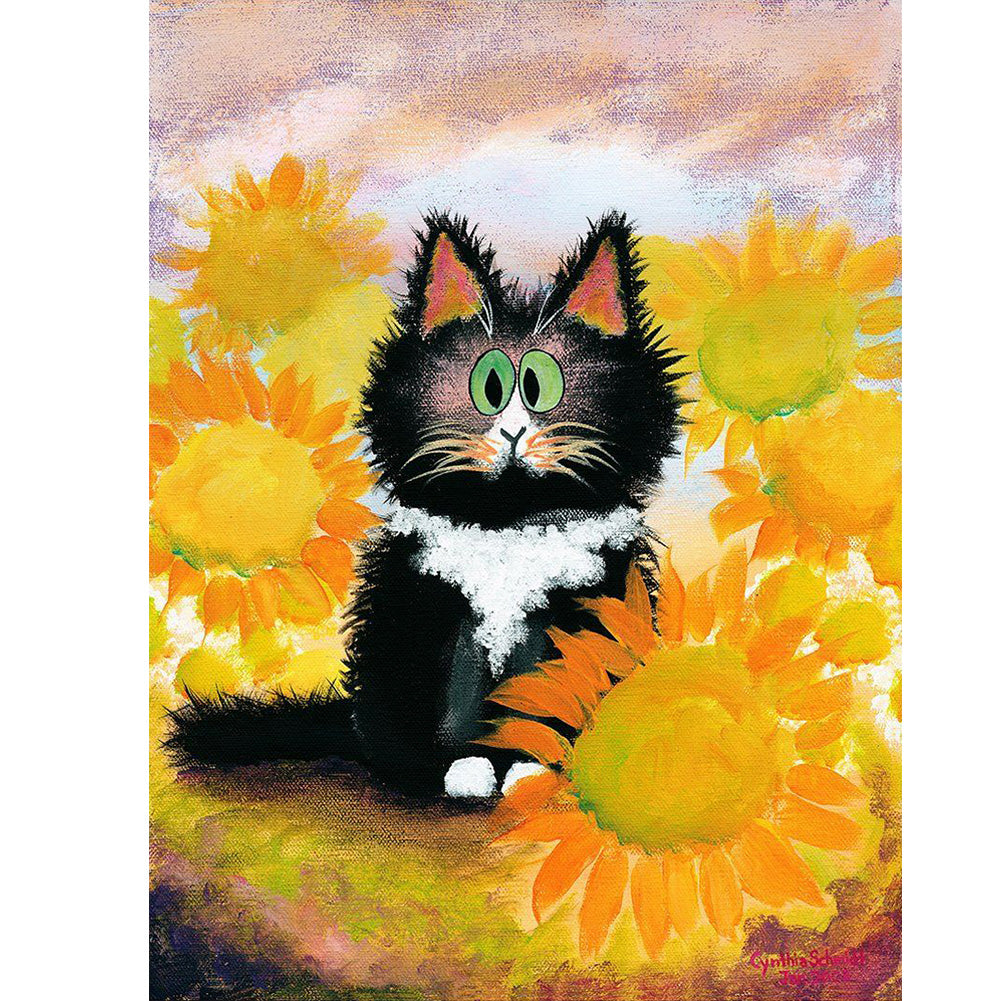 Sunflower Cat - Full Round Drill Diamond Painting 30*40CM