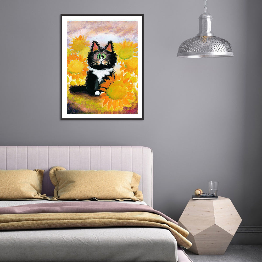 Sunflower Cat - Full Round Drill Diamond Painting 30*40CM