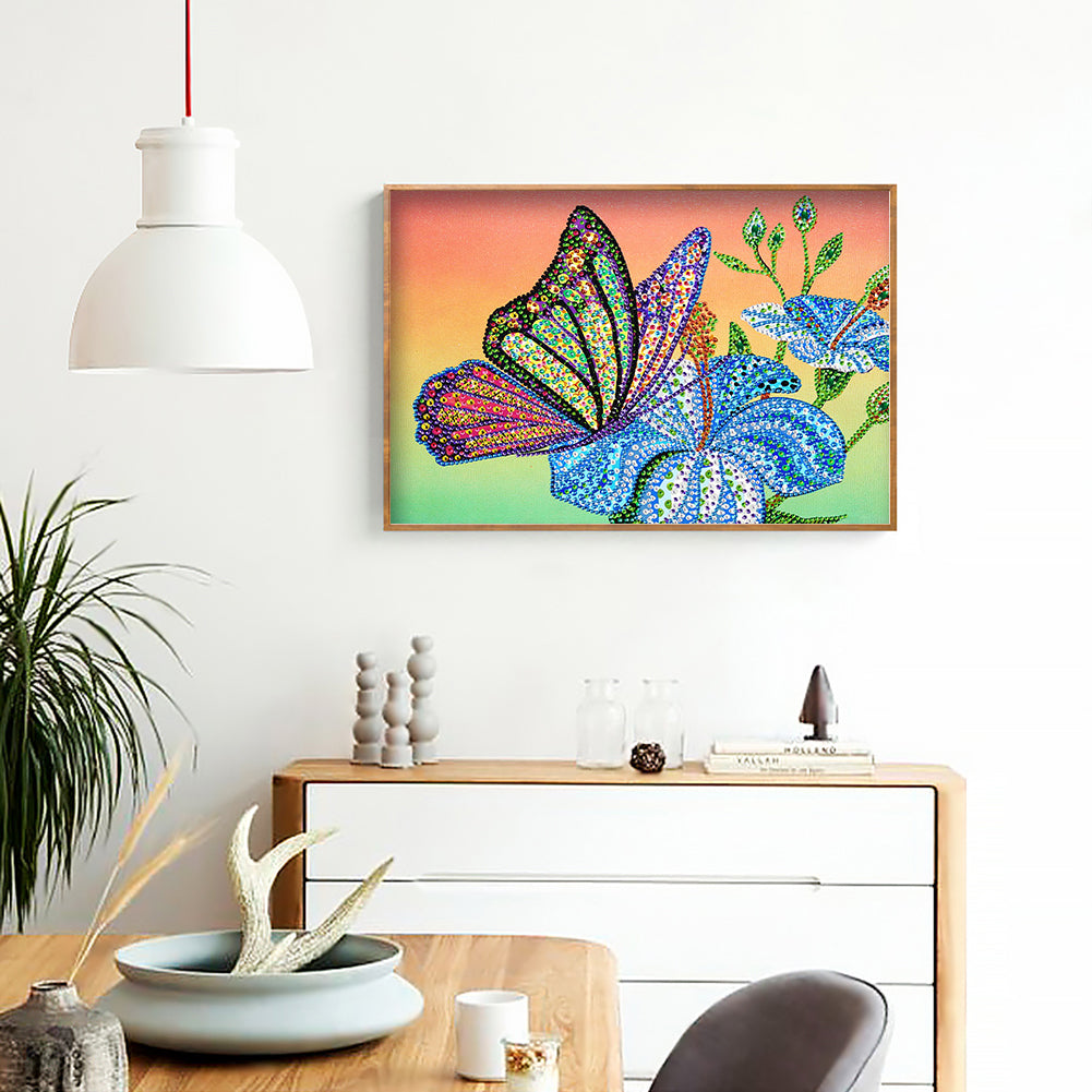 Flower Butterfly - Special Shaped Drill Diamond Painting 40*30CM