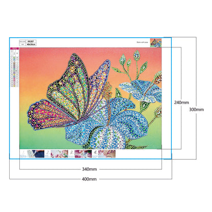 Flower Butterfly - Special Shaped Drill Diamond Painting 40*30CM