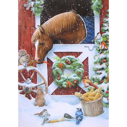 Christmas Horse - Full Round Drill Diamond Painting 30*40CM