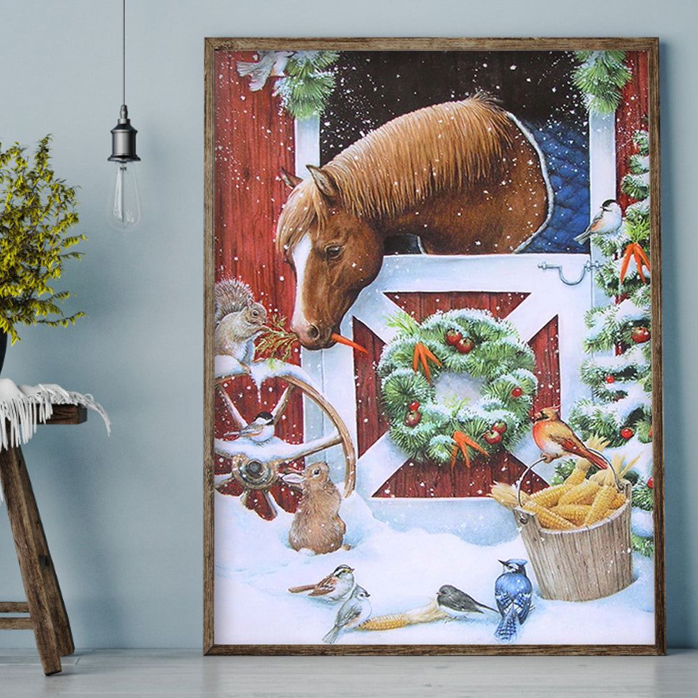 Christmas Horse - Full Round Drill Diamond Painting 30*40CM