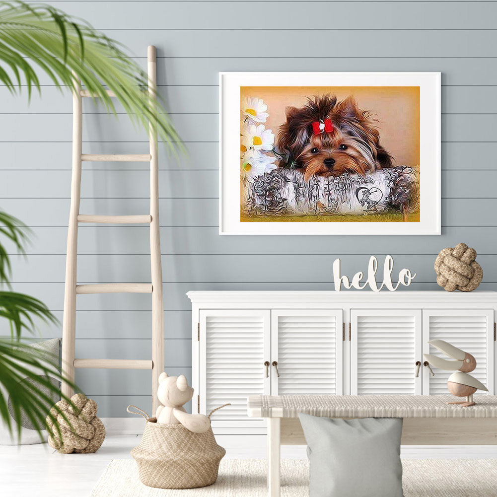 Flower Dog - Full Round Drill Diamond Painting 40*30CM