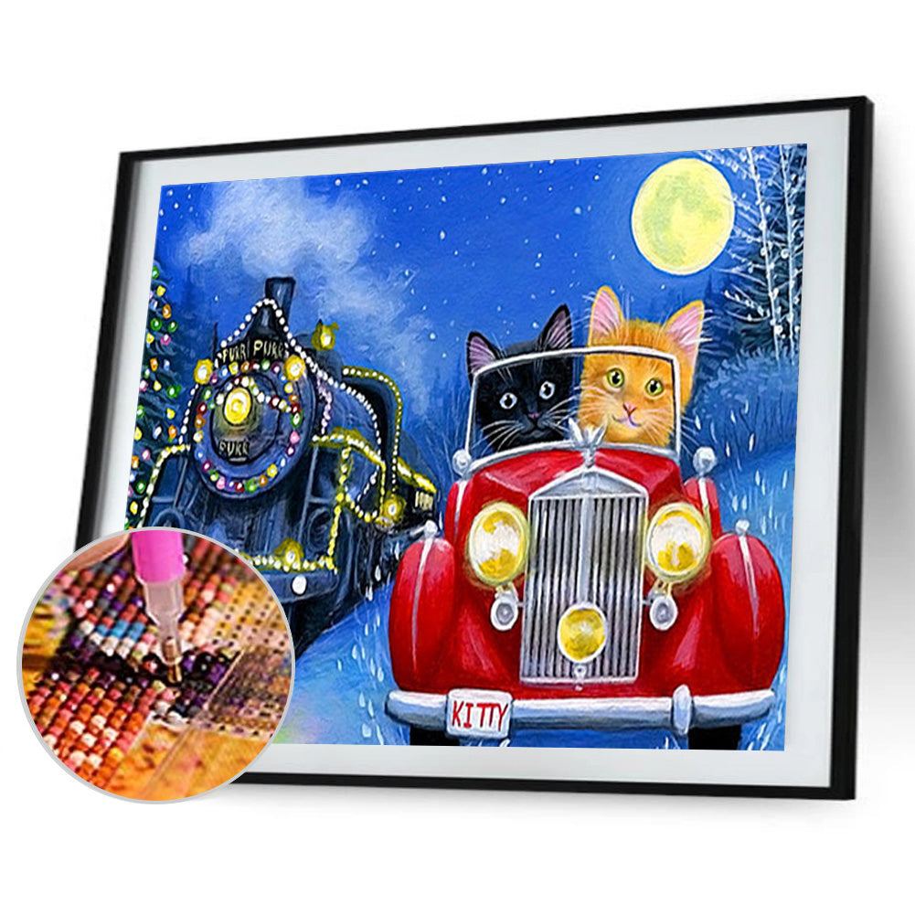 Car Cat - Full Round Drill Diamond Painting 40*30CM