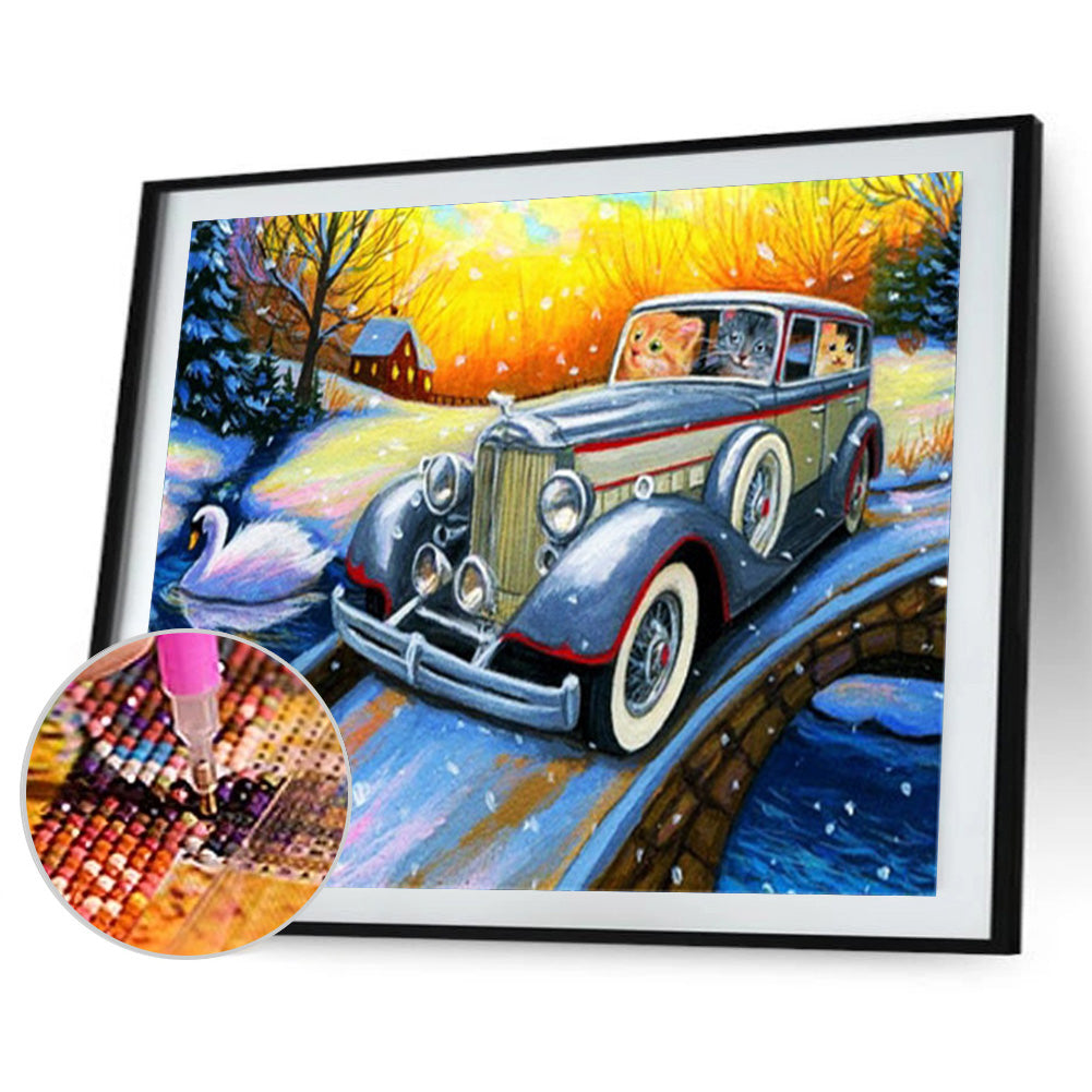 Car Cat - Full Round Drill Diamond Painting 40*30CM