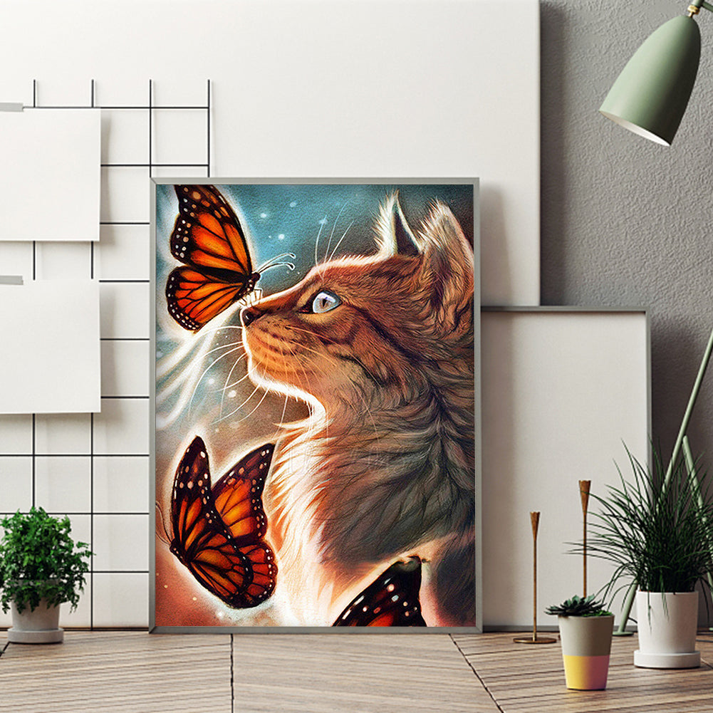 Butterfly Cat - Full Round Drill Diamond Painting 30*40CM