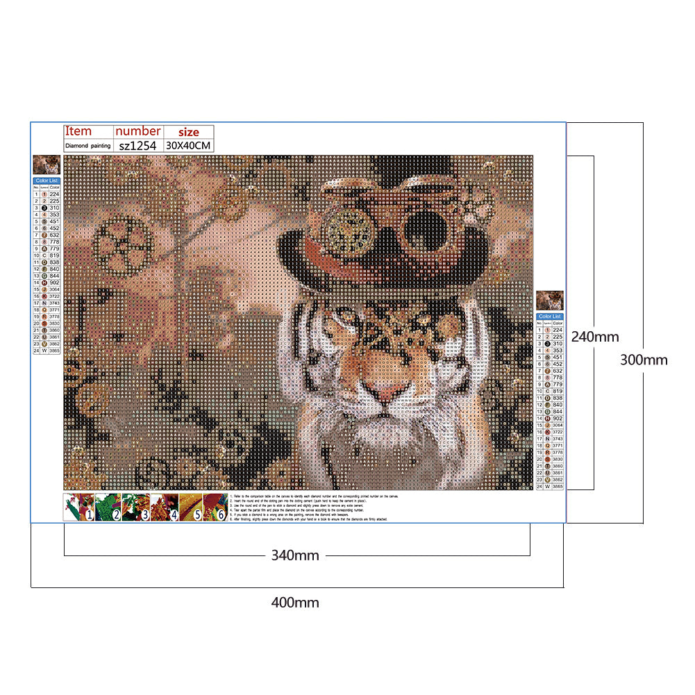 Steampunk Tiger - Full Round Drill Diamond Painting 40*30CM