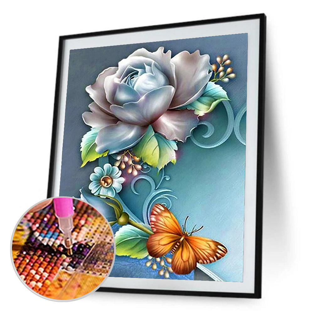 Roses Butterfly - Full Round Drill Diamond Painting 30*40CM