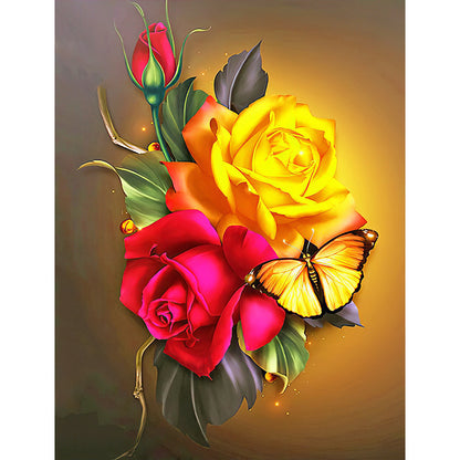 Roses Butterfly - Full Round Drill Diamond Painting 30*40CM