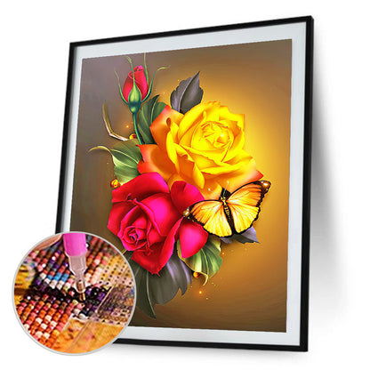 Roses Butterfly - Full Round Drill Diamond Painting 30*40CM